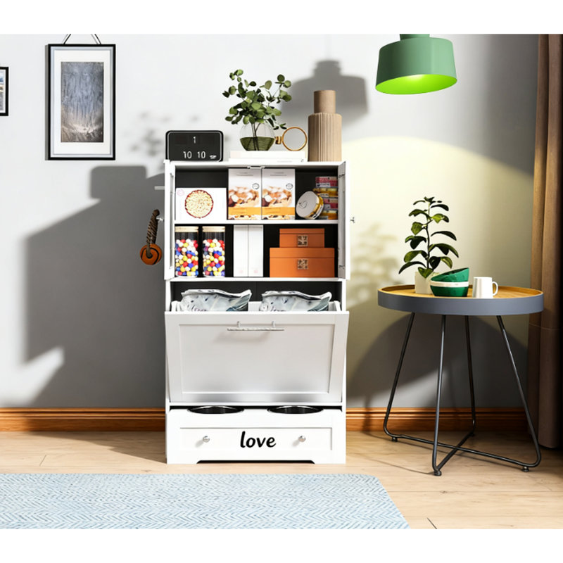 Armoire de rangement pour animal de compagnie blanc avec bols pour chien