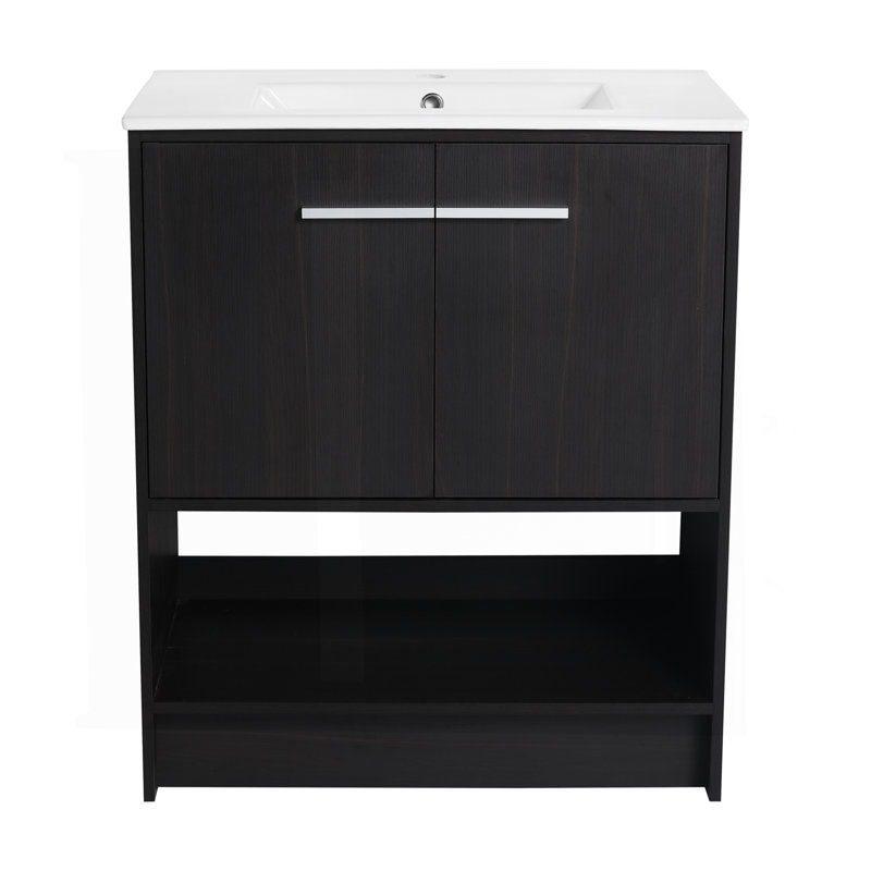 Meuble-lavabo 30 po avec lavabo en céramique, 2 portes à fermeture douce, meuble-lavabo autoportant, contreplaqué, 30"