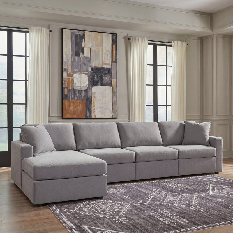 Chobanyan Sectional With Chaise, Face à la gauche, H 36 po x l 140 po x P 68 po, Polyester gris