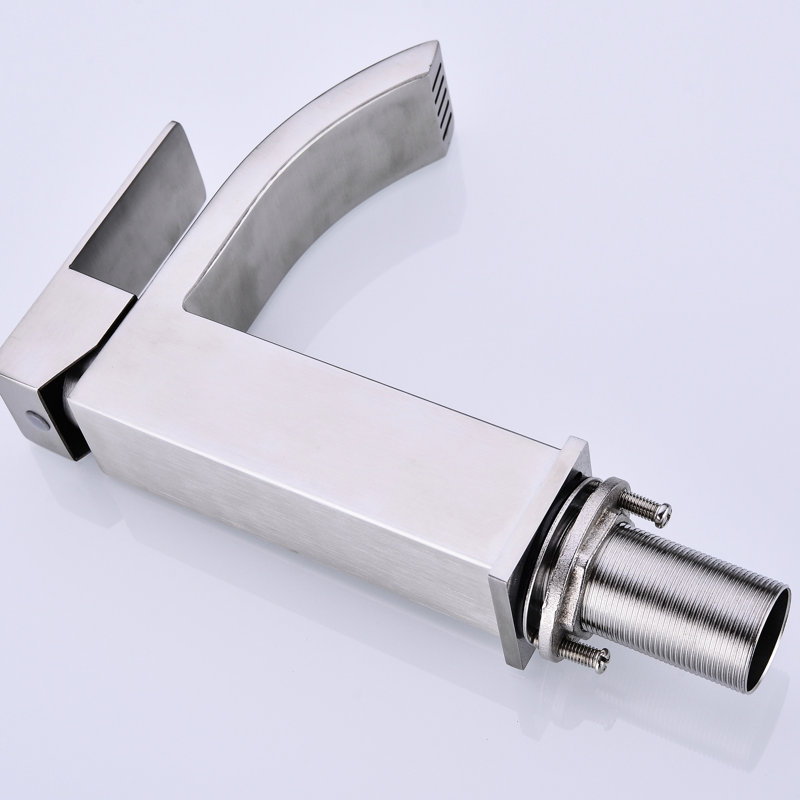 Waterfall Spout Bathroom Faucet With Single Handle And Pop - Up Drain For Overflow Sinks, Rust Finish, Simple Installation Kit Provided Sink Outlet, Adjustment, Overflow, Brushed Nickel, Gentle Effect