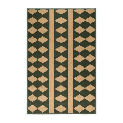 Machine Washable Trellis Green Area Rug