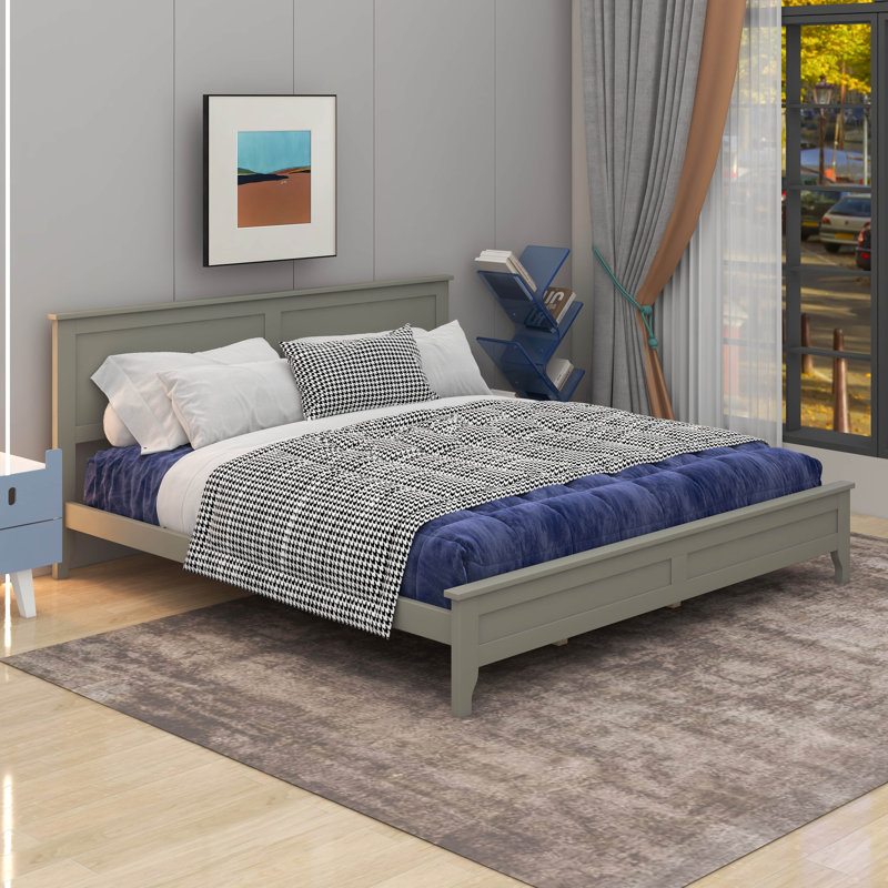 Modern Solid Wood Platform Bed, Gray, King