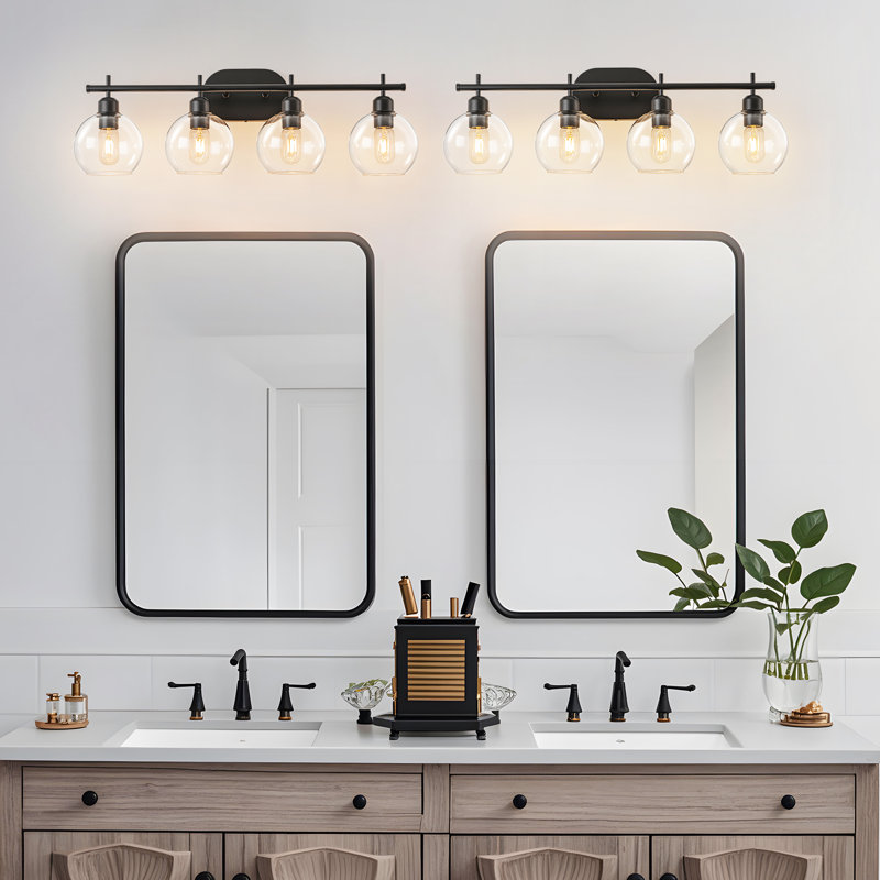 Éclairage pour meuble-lavabo à 4 lumières à intensité variable Glausen, Noir mat