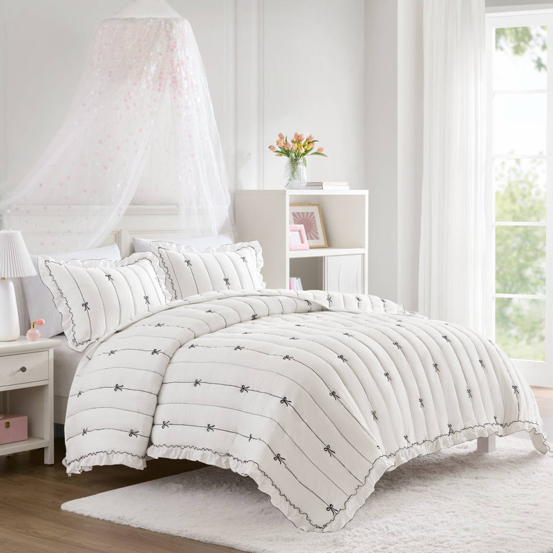 Ensemble de courtepointe pour lit double / grand 3 pièces, White+Black