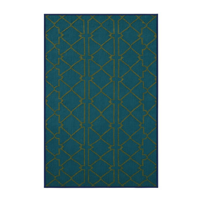 Machine Washable Trellis Blue Area Rug