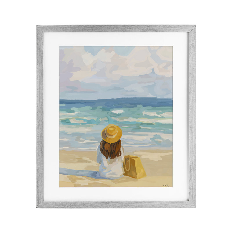 «Peaceful At The Beach», reproduction sous verre encadrée, design par Amelia Noyes, H 16 po x l 13 po, Cadre de ferme gris