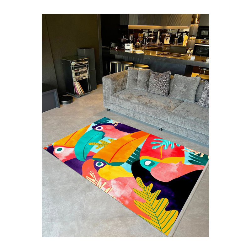 Tapis multicolore à motif perroquet touffeté à la main Barcelona Collection, Rectangle 4 pi 7 po x 6 pi 7 po