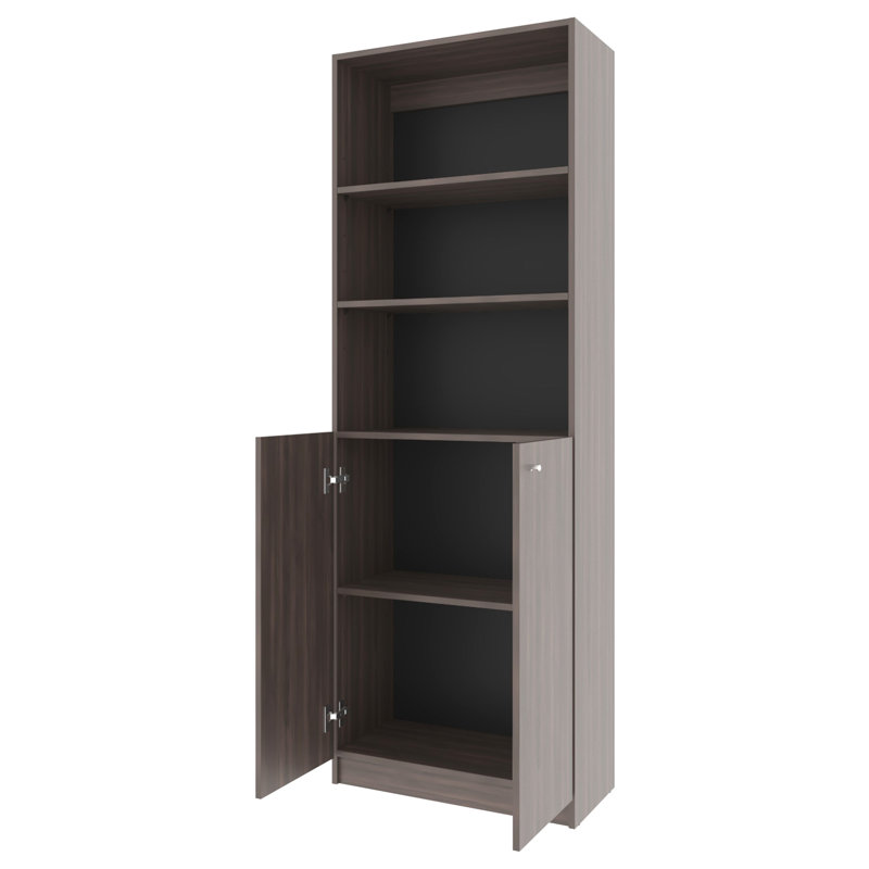 Stained Walnut Bookcase With Filler And 5 Shelves For Home Organization Solution