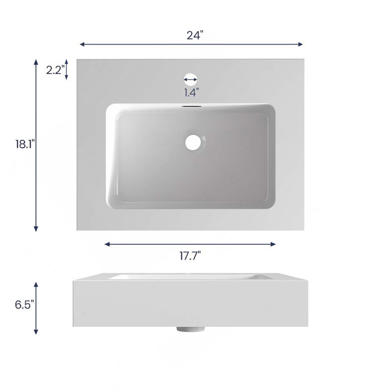 BB02-24-101, cuve à surface intégrée SANS drain et robinet, couleur blanc brillant