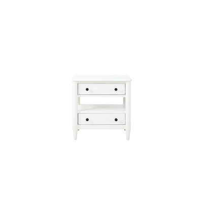 Table de chevet ouverte blanche avec 2 tiroirs - Bois massif et finition de construction