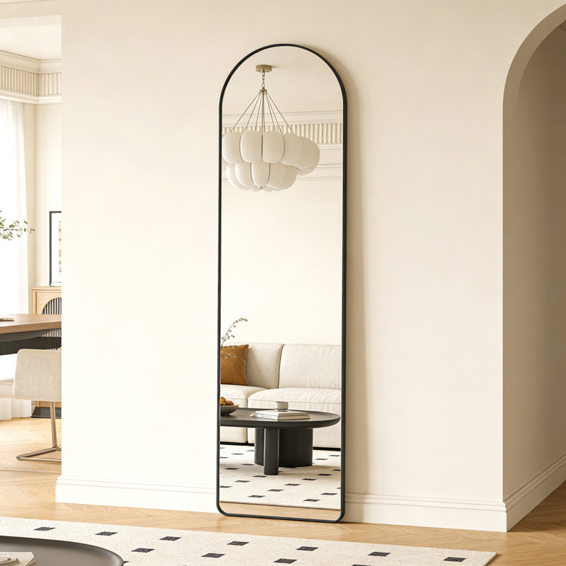 Full Length Aluminum Frame Arched Mirror, Black