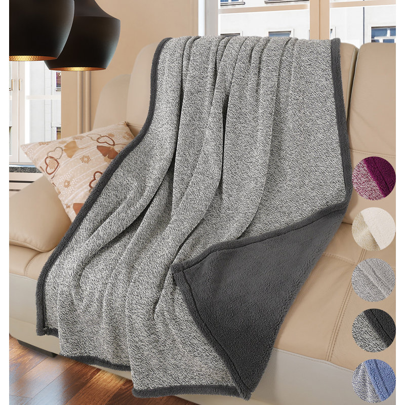 Dark Gray Reversible Sherpa Fleece Throw Blanket 60" x 50"