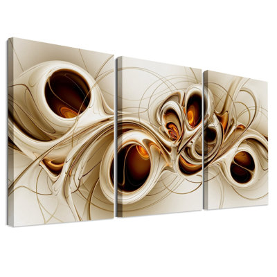 Ensemble de 3 toiles murales abstraites aux formes fluides dans des tons or et bronze