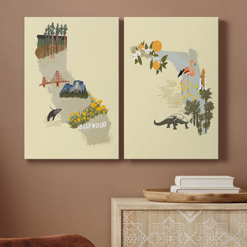 Toile tendue illustrée State-California Premium Gallery - prête à être accrochée, H 27 po x l 32 po x P 1 po