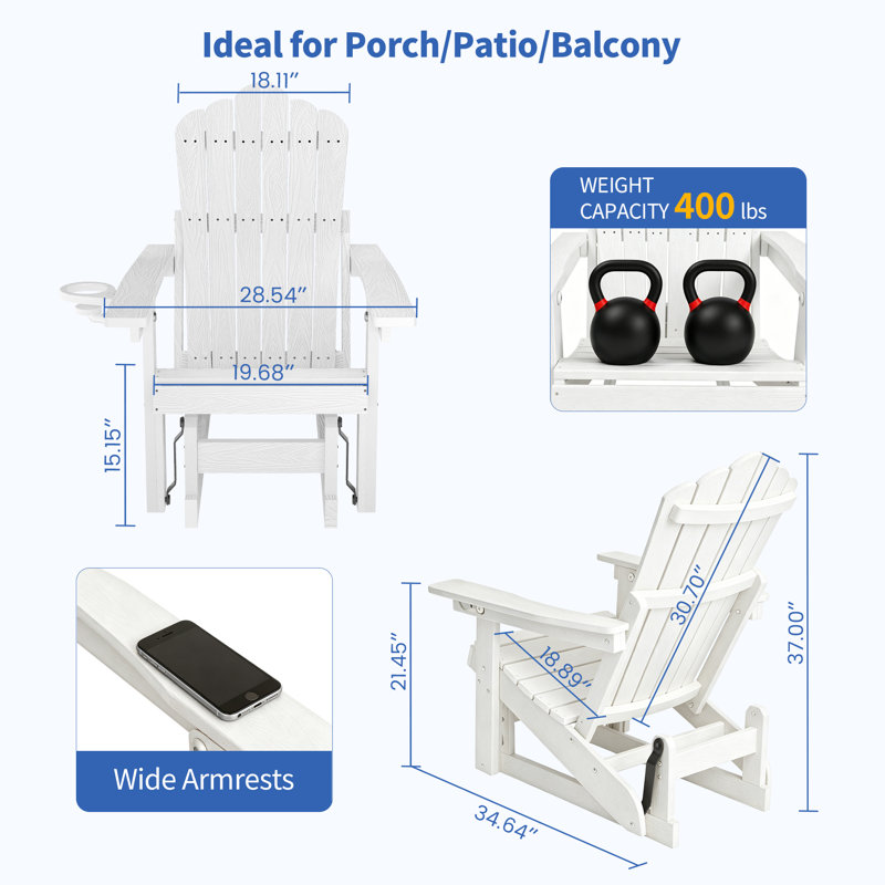 Chaise berçante d'extérieur en PEHD Adirondack, Blanc, No
