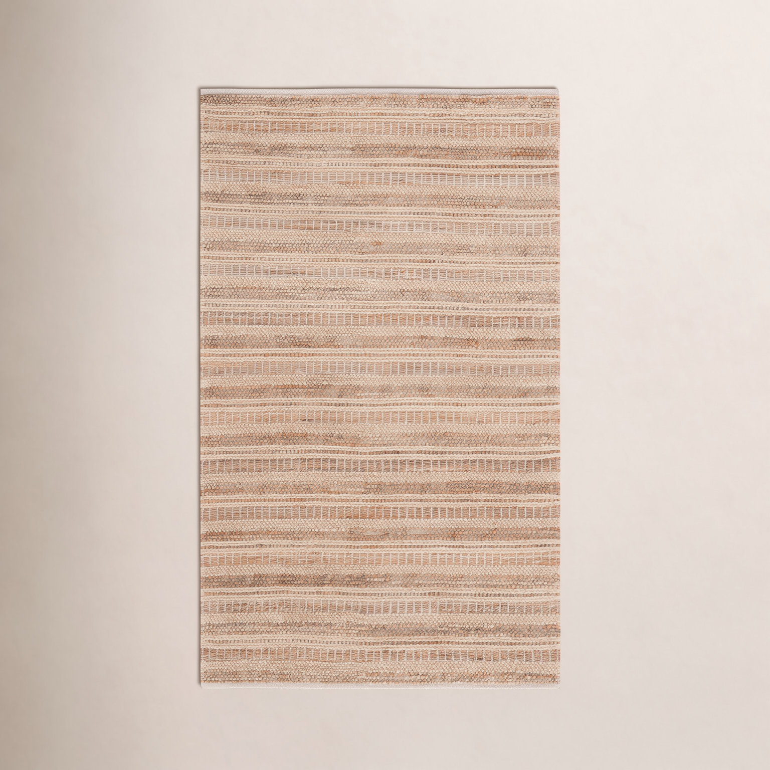 Brown Beige Hand-Woven Striped Wool Rug, Rectangle 3' x 5'
