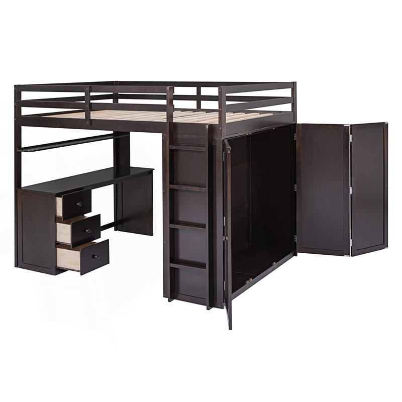 Loft Bed With Drawers, Desk And Wardrobe, Full, Espresso