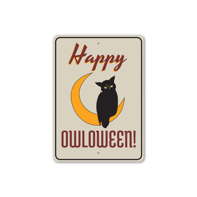 Panneau «Happy Owloween» en aluminium, H 18 po x l 12 po x P 0,06 po