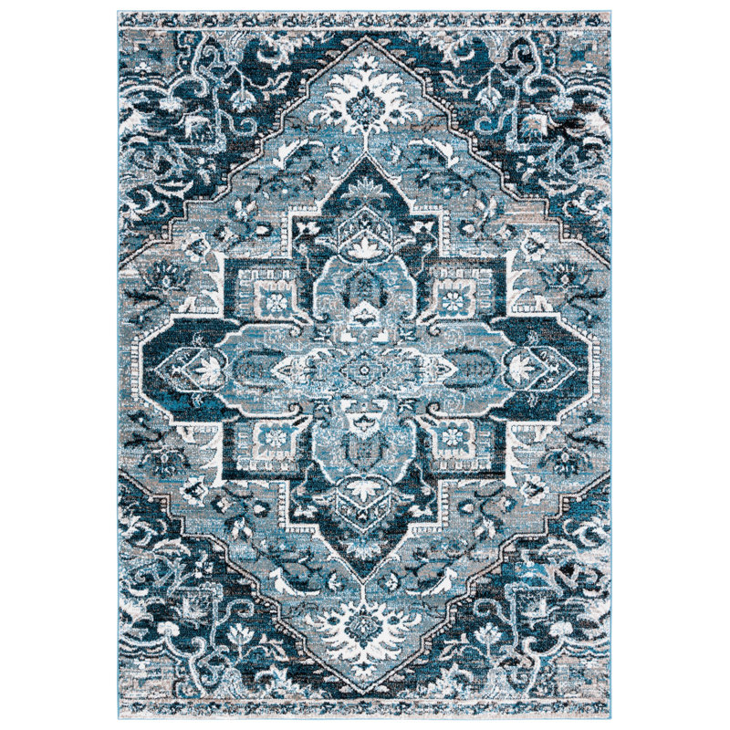 Tapis bleu / ivoire Vintage Performance, Rond 6 pi 7 po