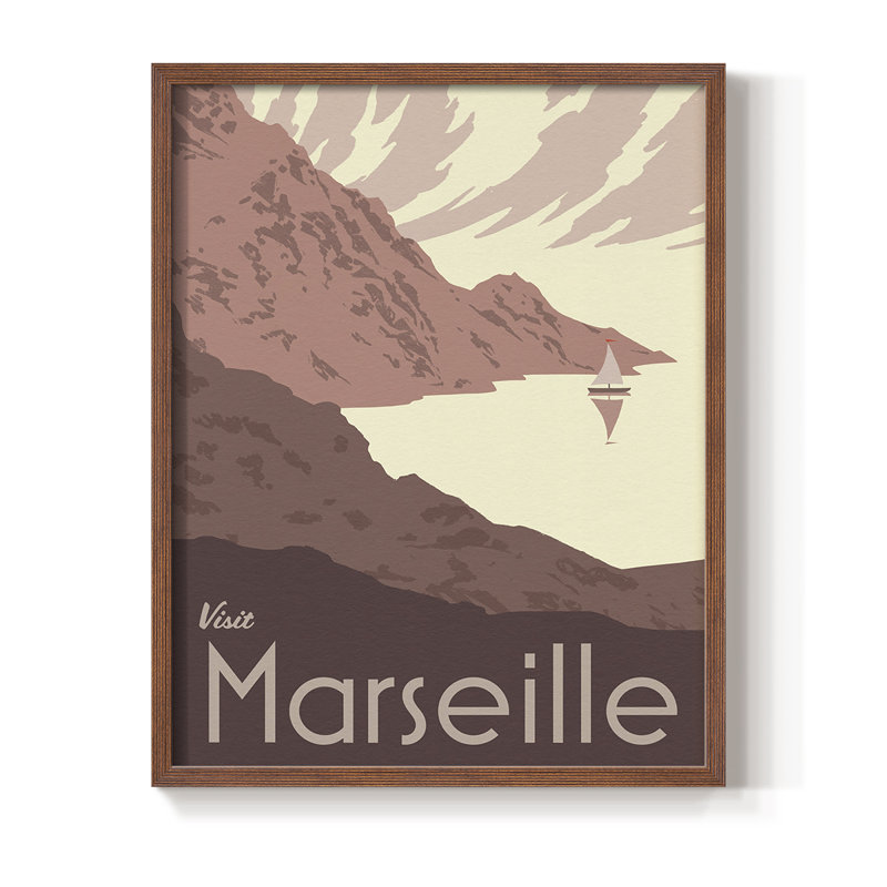 Côte française I, reproduction encadrée - bois massif, H 10 po x l 8 po, Cadre photo brun simple