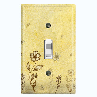 Metal Light Switch Plate Outlet Cover (Yellow Flower Leaves - Single Toggle)