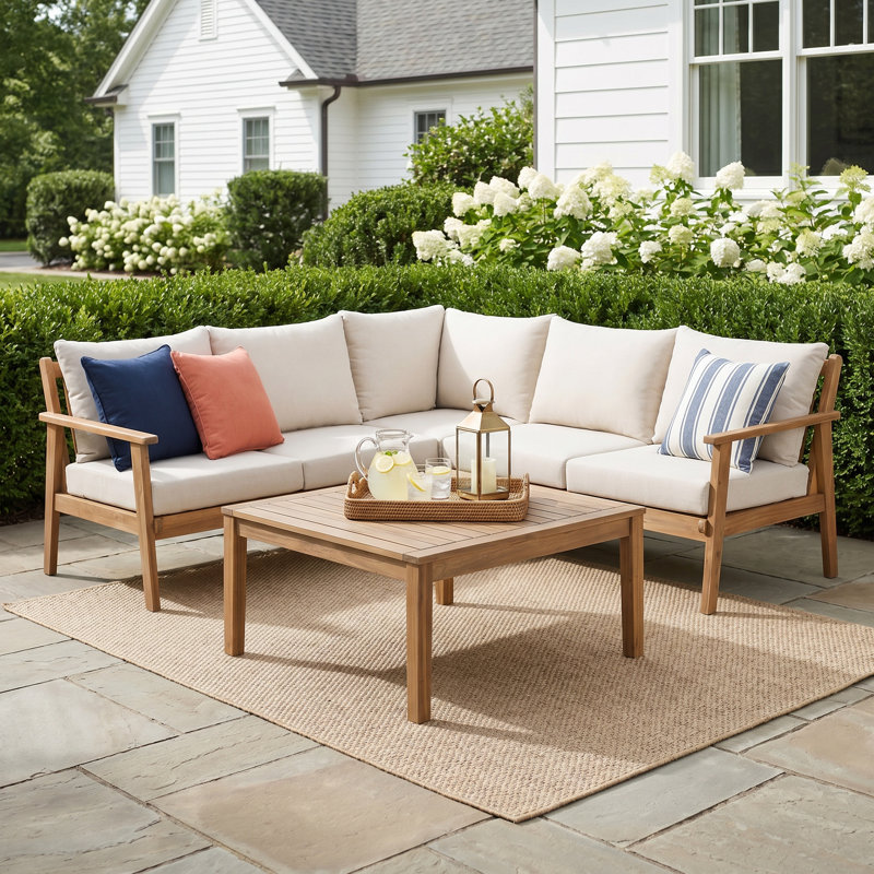 Weslyn 5 - Person Solid Wood Modular Sectional Patio Conversation Sets With Cushions