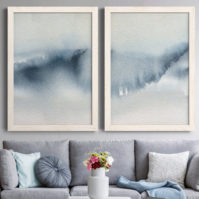«Summer Rain I», ensemble de 2 peintures sur toile encadrées, Blanc, H 24 po x l 36 po x P 1,5 po