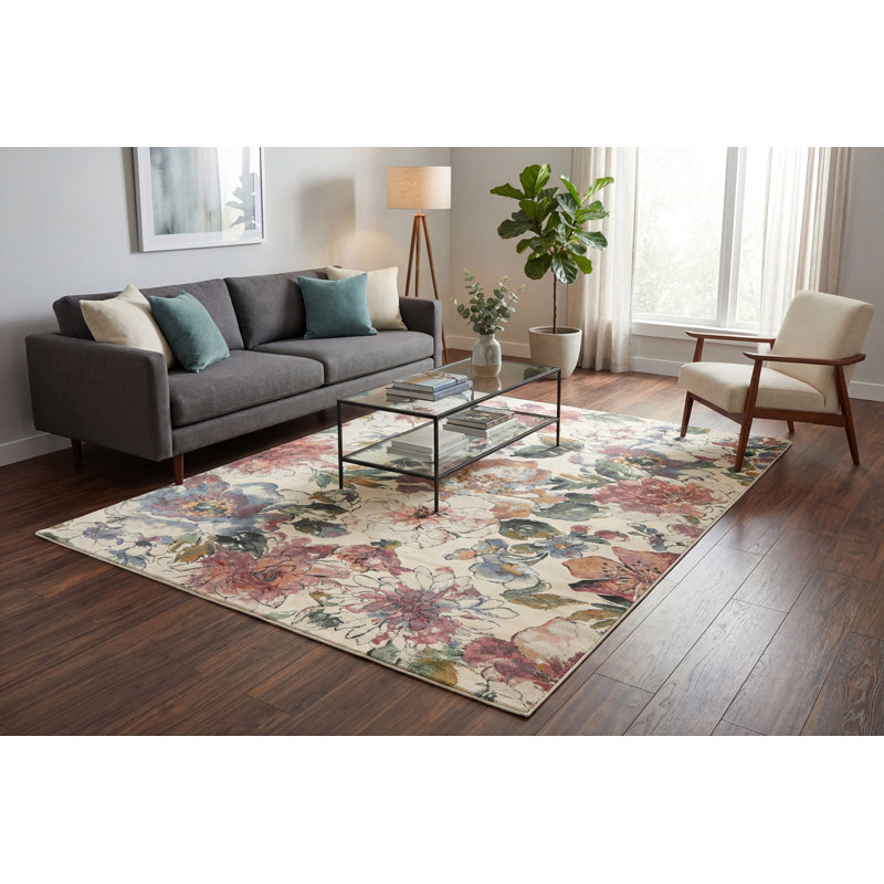 Trosclair Floral Indoor Rug, Rectangle 3'11" x 5'7"