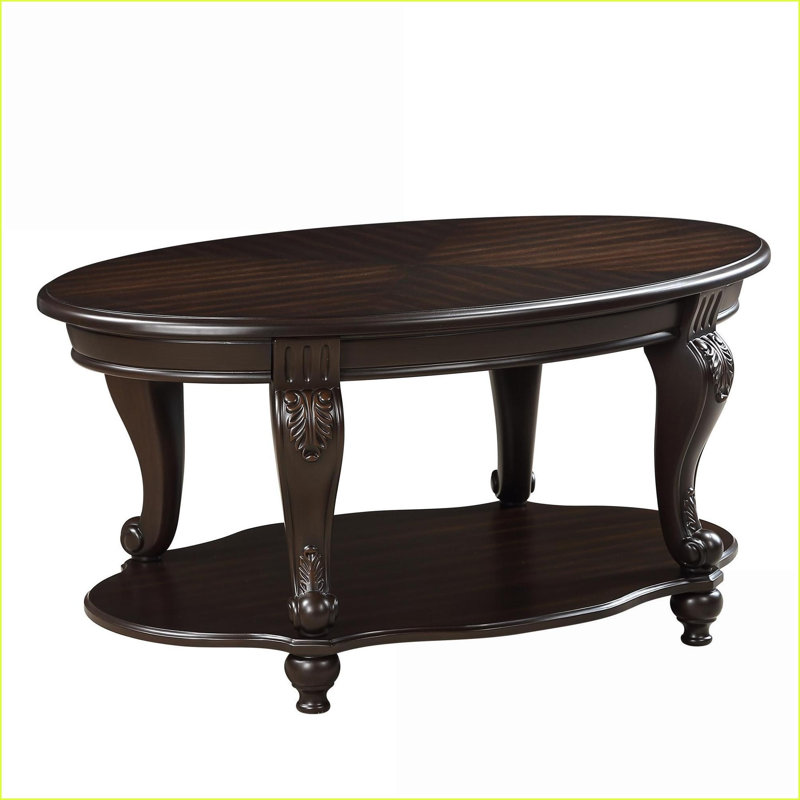 Table basse ovale de 42 po pour le salon, rangement à 2 niveaux et pieds en bois massif, facile à assembler