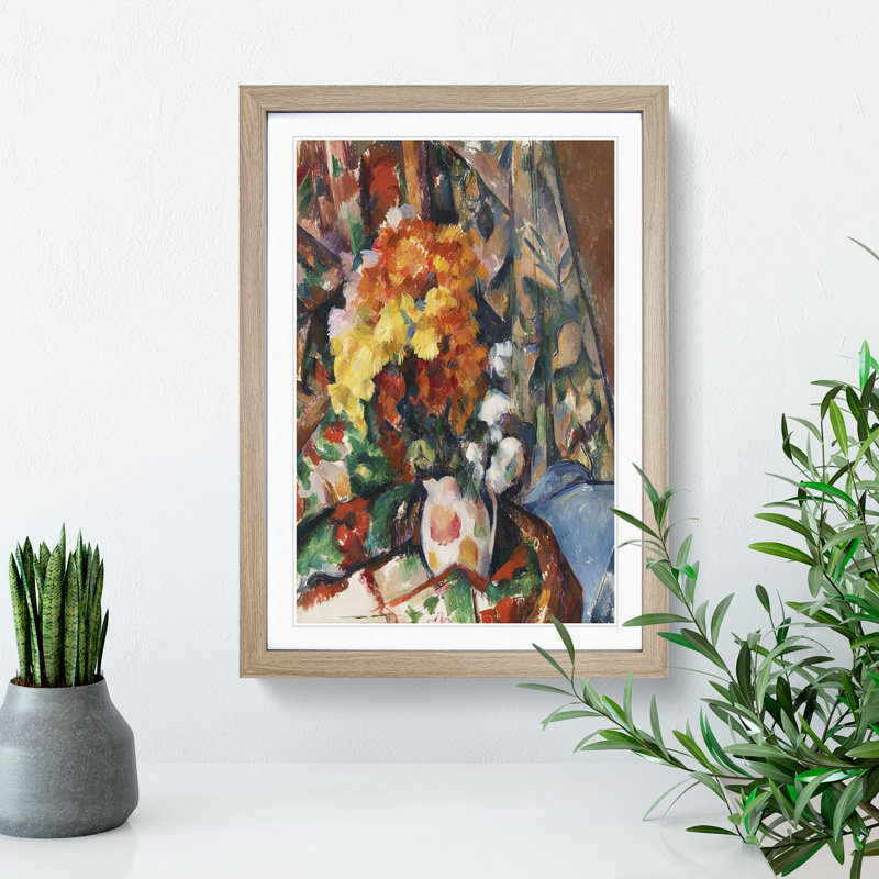 The Flowered Vase by Paul Cezanne - Picture Frame Graphic Art, 48cm H x 36cm W x 2cm D, Oak Framed