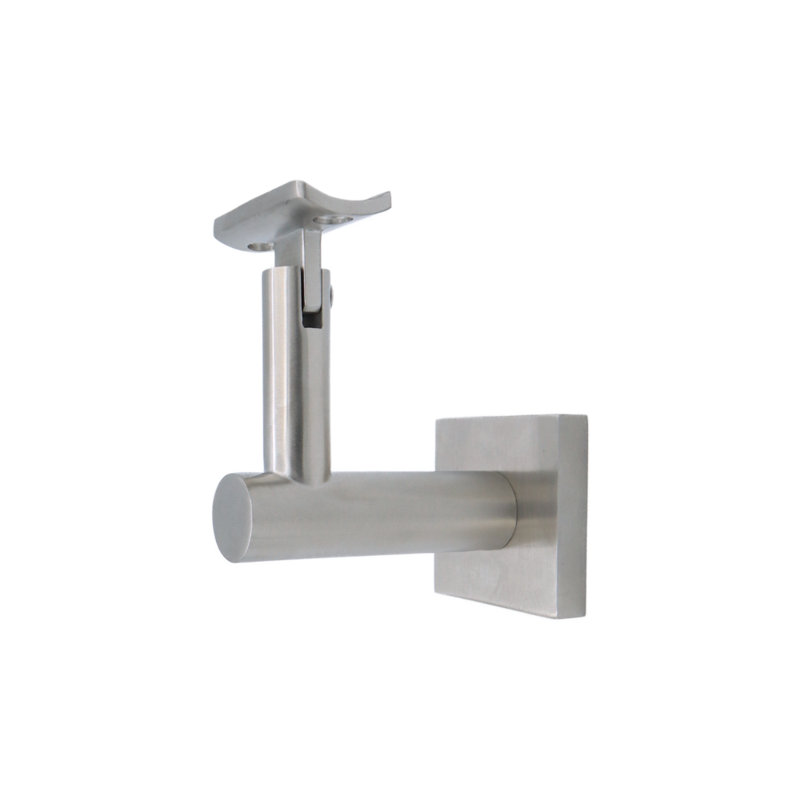 Concrete Mount Handrail Bracket with Square Rose and Curved Plate, Satin Stainless Steel