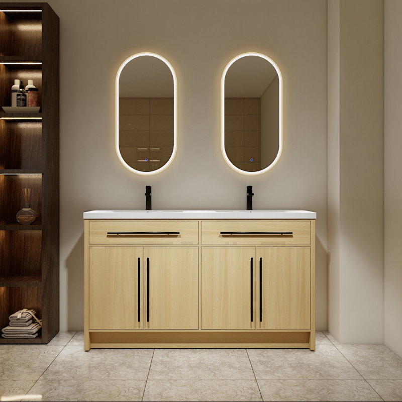 Meuble-lavabo 60 po avec lavabo en résine et quatre portes à fermeture en douceur, 60"