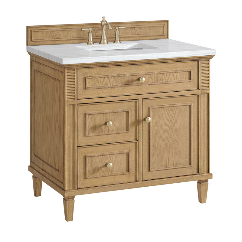 Lorelai 36'' W Single Vanity, Carrara White, Light Natural Oak, 8" Widespread
