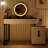 Modern Vanity Table with Tempered Glass Top, Multi-functional Storage Cabinet and Round Mirror