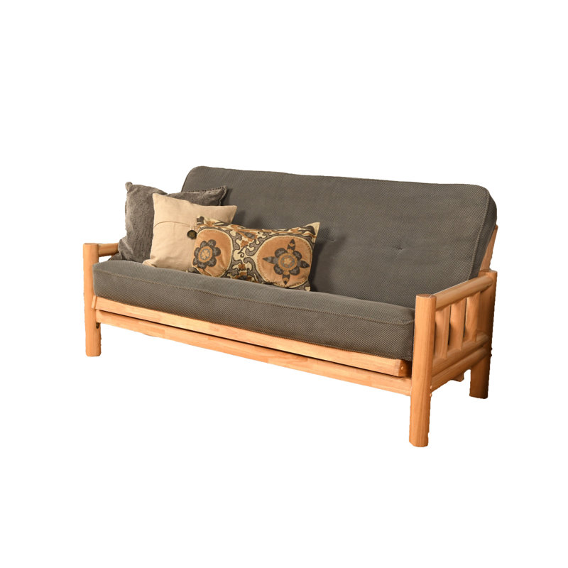 Futon double en coton avec matelas Anders, Microsuède Marmont Thunder, Naturel