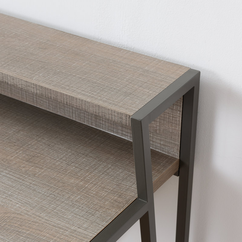 Emillio Metal Base Writing Desk, Roughsawn Oak/Gunmetal Gray