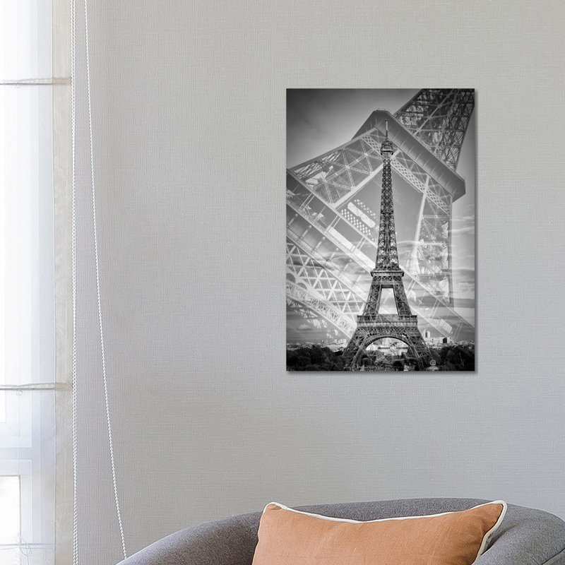 Eiffel Tower Double Exposure II | Monochrome by Melanie Viola - Wrapped Canvas Print, 66.04 cm H x 45.72 cm W x 3.175 cm D