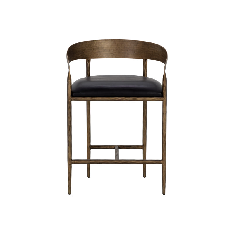 ZANATTA BARSTOOL - CHARCOAL BLACK LEATHER, Black, Counter Stool (26.5" Seat Height)