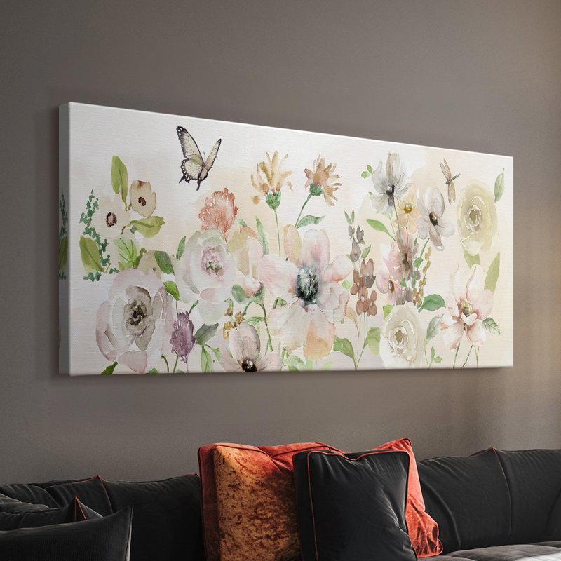 Paris jardin rosé - toile tendue avec châssis - prête à être accrochée, H 16 po x l 32 po