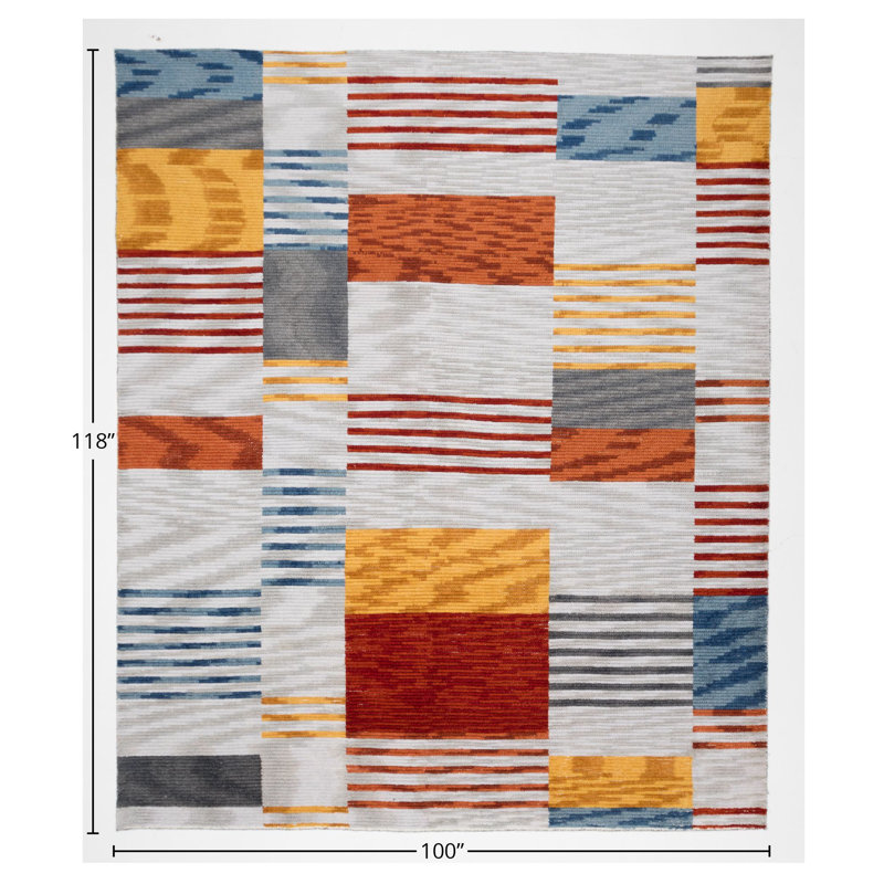 Handmade Cotton and Wool Geometric Area Rug