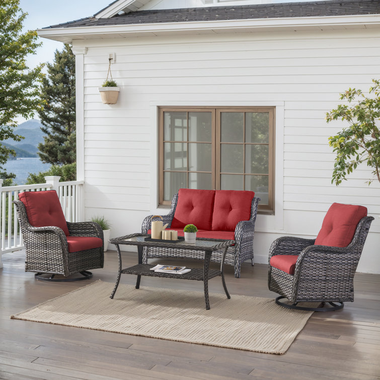 Carolina 4-Person Square Outdoor Conversation Set With Loveseat And Swivel Glide Chair