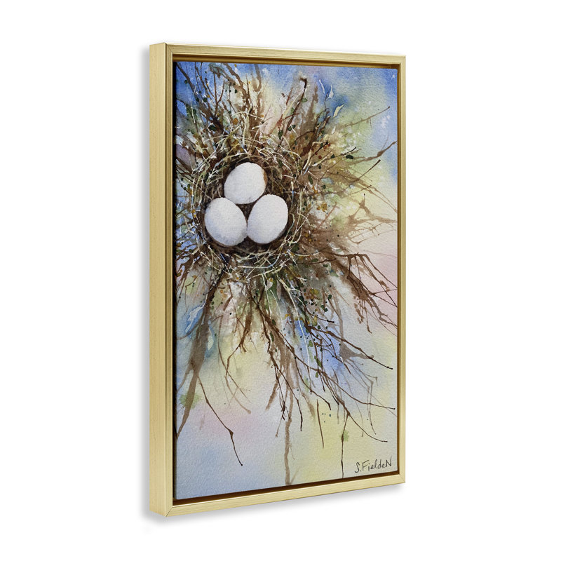 Cadre flottant Modern Watercolor Bird Nest, design par Stephanie Fielden, H 31 po x l 21 po, Cadre flottant métallique doré