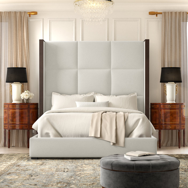 Lit tapissier capitonné standard Dipson, Revolution® blanc cassé, Très grand (haut)