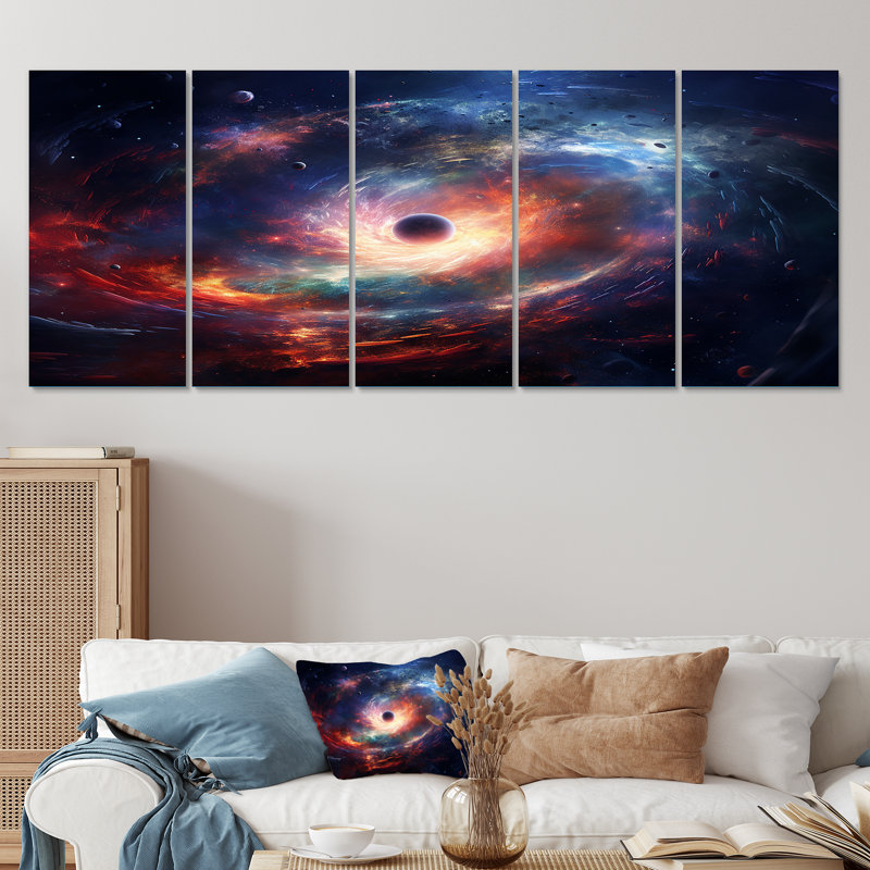 «Orange Nebula Vortex I - Planets», art mural sur toile, H 28 po x l 60 po