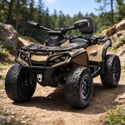 Voiture tout-terrain électrique 24V 2 places avec véhicule tout-terrain avec 4 roues motrices | Sans fil, lumières DEL, sièges en cuir et 3 vitesses jusqu'à 5 mi / h - cadeau de Noël