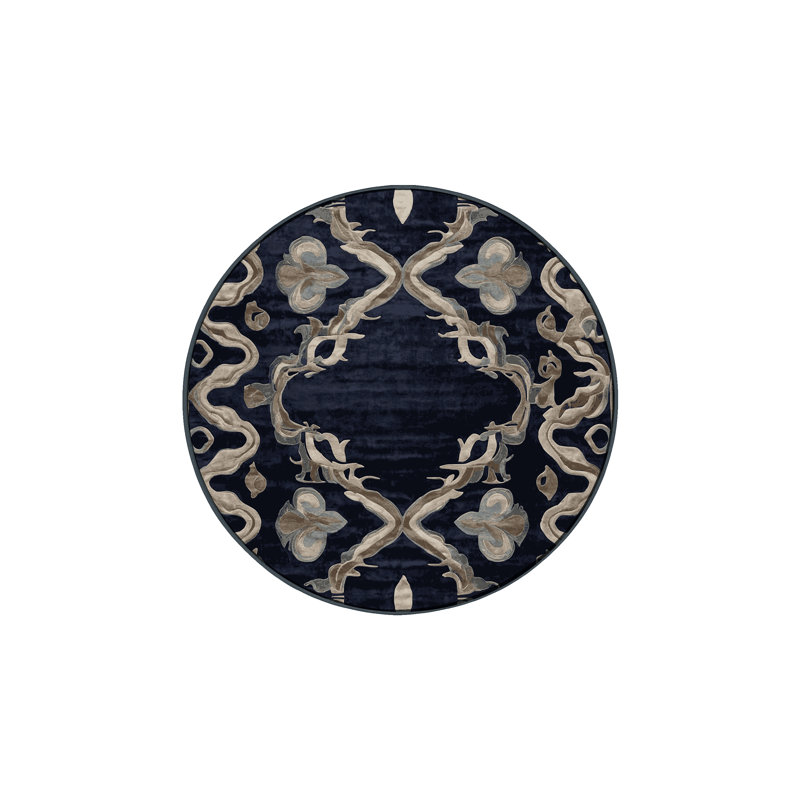 Machine Washable Gray Area Rug, Round 5'