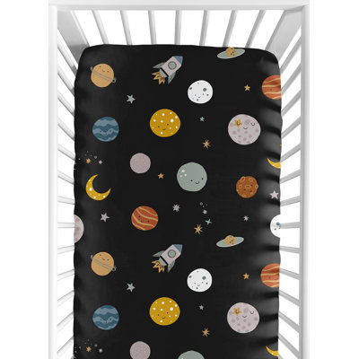 Space Galaxy Black Fitted Crib Sheet by Sweet Jojo Designs