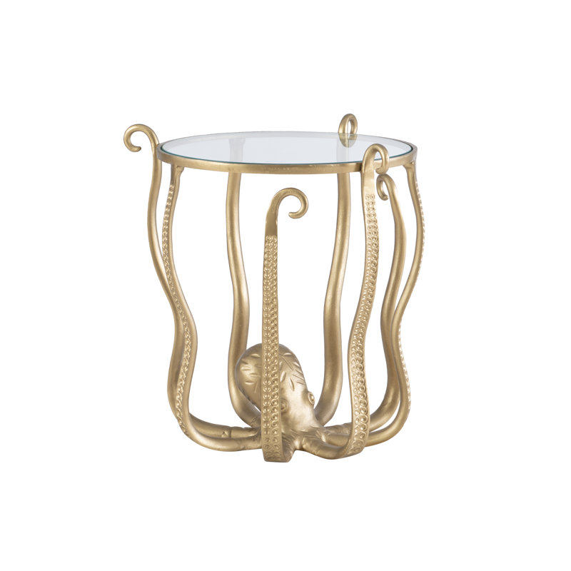 Table de bout en verre Halma, Or / transparent, H 22 po x l 18 po x P 18 po