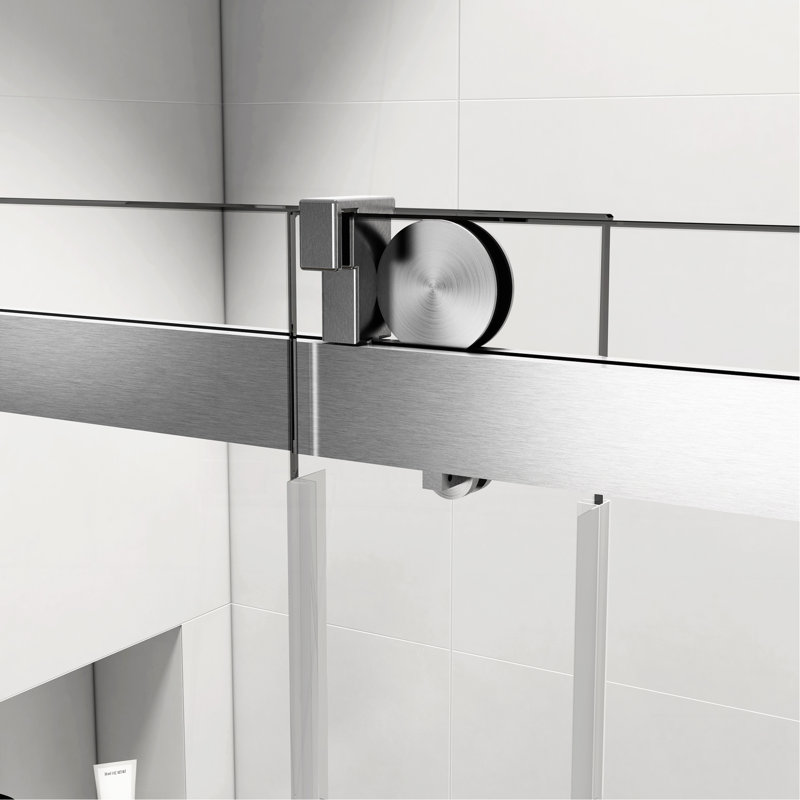 Porte de douche coulissante simple sans cadre 68-72 X 76 po avec fermeture en douceur et verre transparent de 3/8 po
