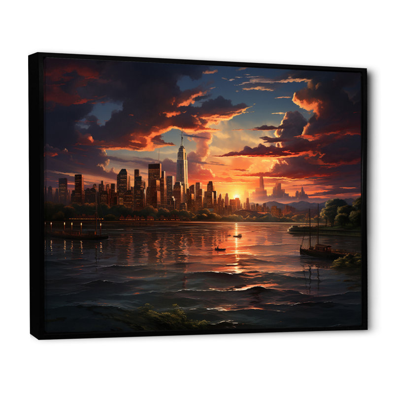 Rendez-vous au crépuscule au coucher du soleil, H 30 po x l 40 po x P 1,5 po, Cadre flottant noir